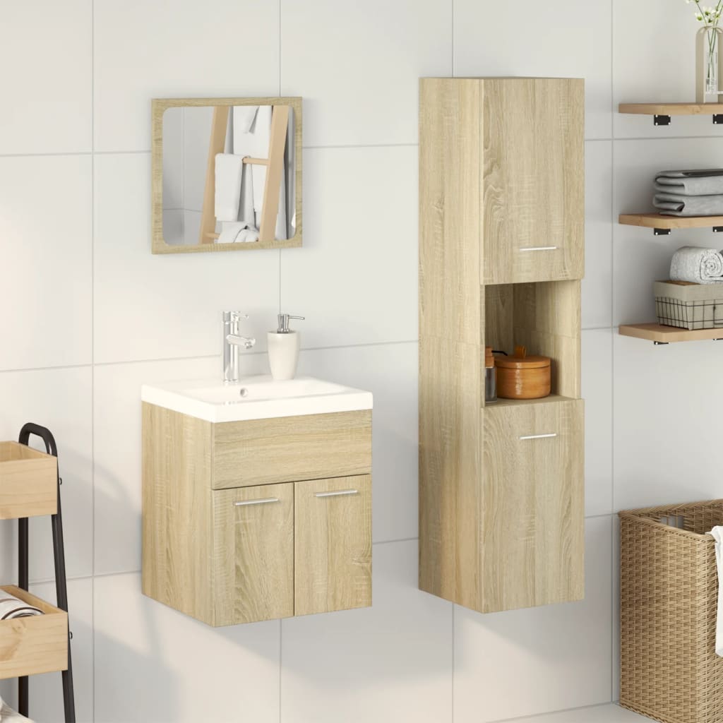 Set Mobili Da Bagno 4 Pz In Legno Multistrato Rovere Sonoma