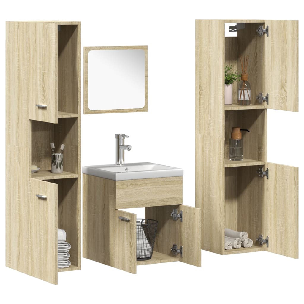 Set Mobili Da Bagno 5 Pz In Legno Multistrato Rovere Sonoma