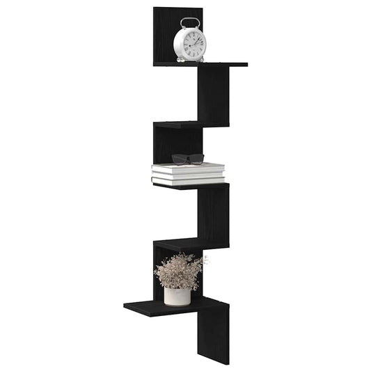 Scaffale Angolare Muro 32X32X127,5 Cm Legno Multistrato Nero