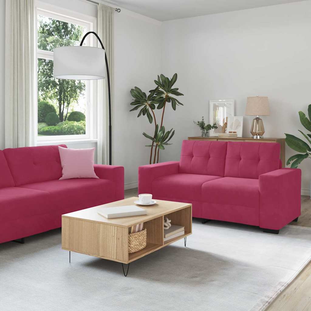 Set Di Divani 3 Pcs Rosso Vento 221 X 80 X 80 Cm Velluto