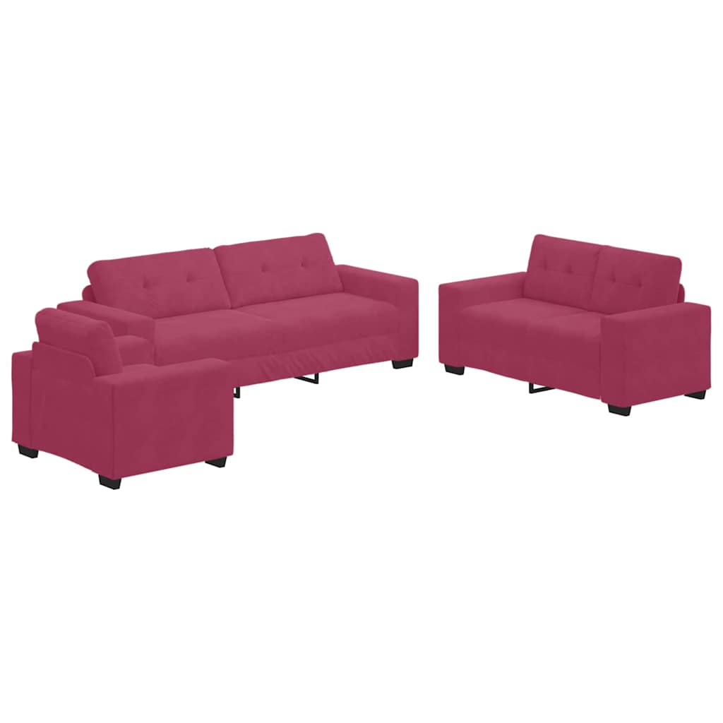 Set Di Divani 3 Pcs Rosso Vento 221 X 80 X 80 Cm Velluto