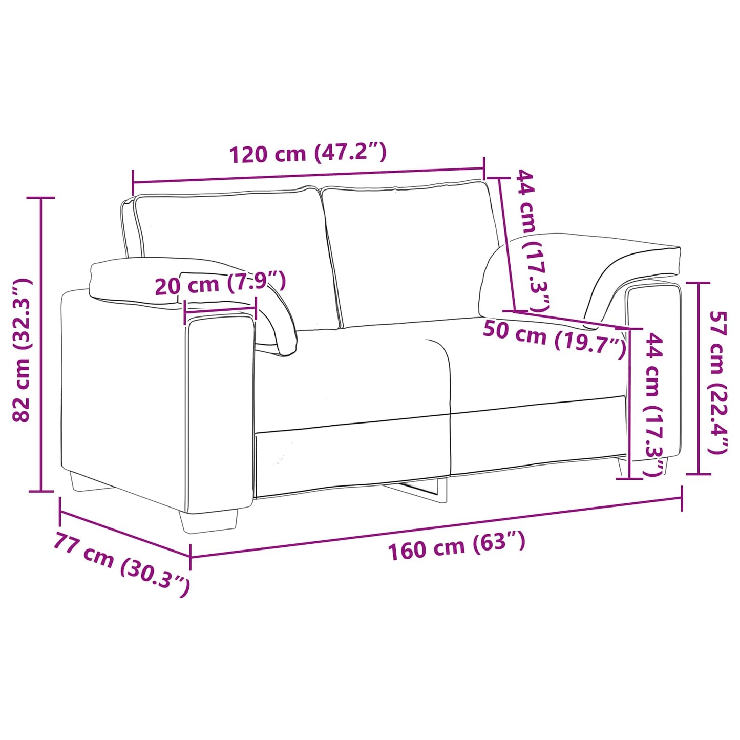 Divano 2 Pcs 219 X 80 X 82 Cm Tessuto
