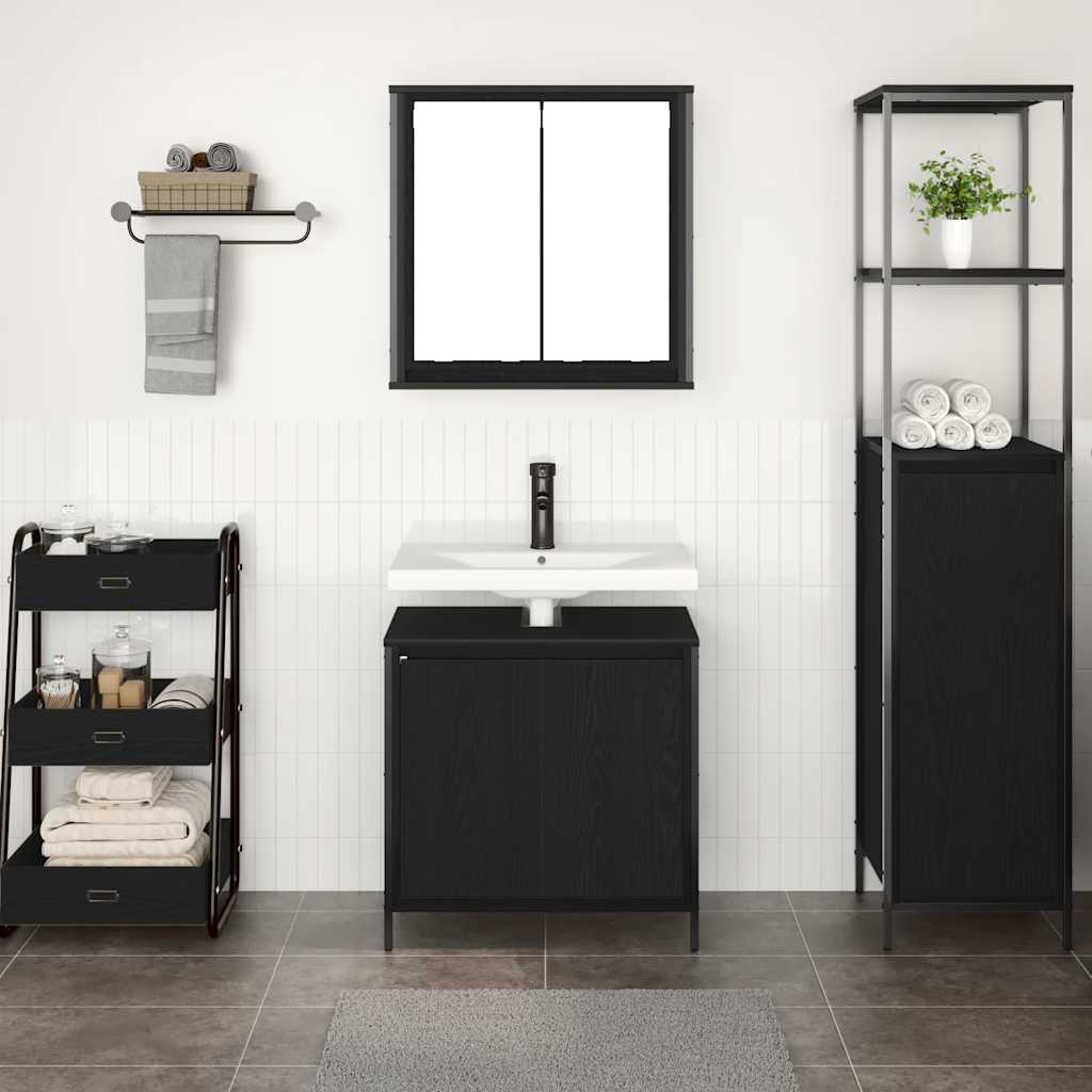 Set Mobili Da Bagno 2 Pz In Legno Multistrato Rovere Nero