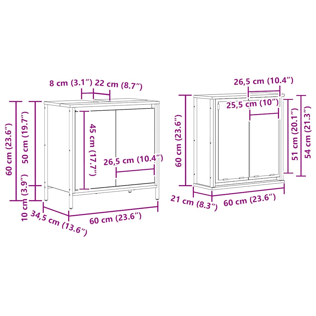 Set Mobili Da Bagno 2 Pz In Legno Multistrato Rovere Nero