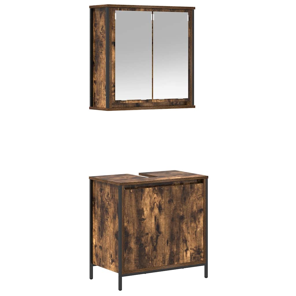 Set Mobili Da Bagno 2 Pz In Legno Multistrato Rovere Fumo