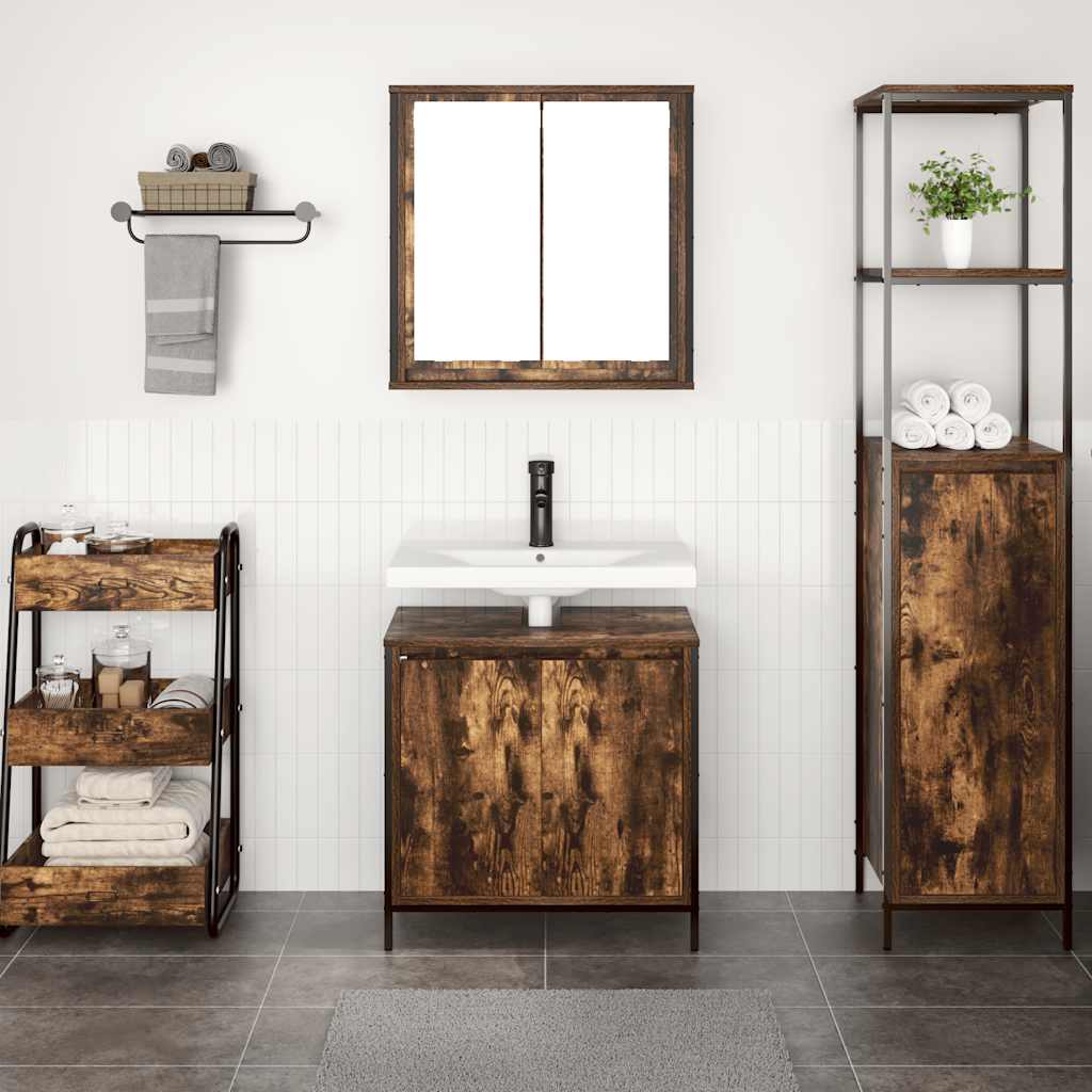 Set Mobili Da Bagno 2 Pz In Legno Multistrato Rovere Fumo