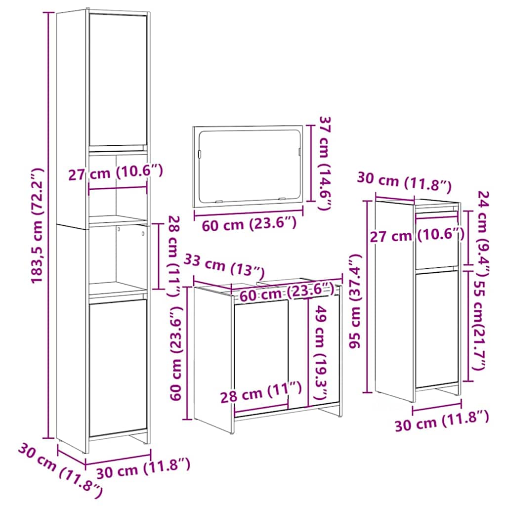 Set Mobili Da Bagno 4 Pz In Legno Multistrato