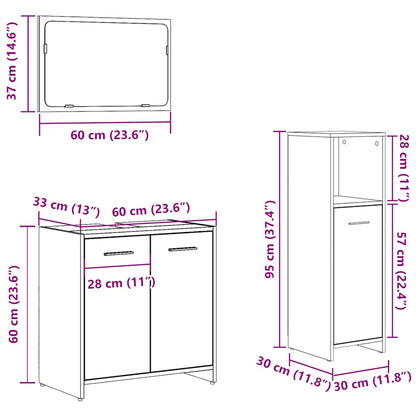 Set Mobili Da Bagno 3 Pz Legno Multistrato