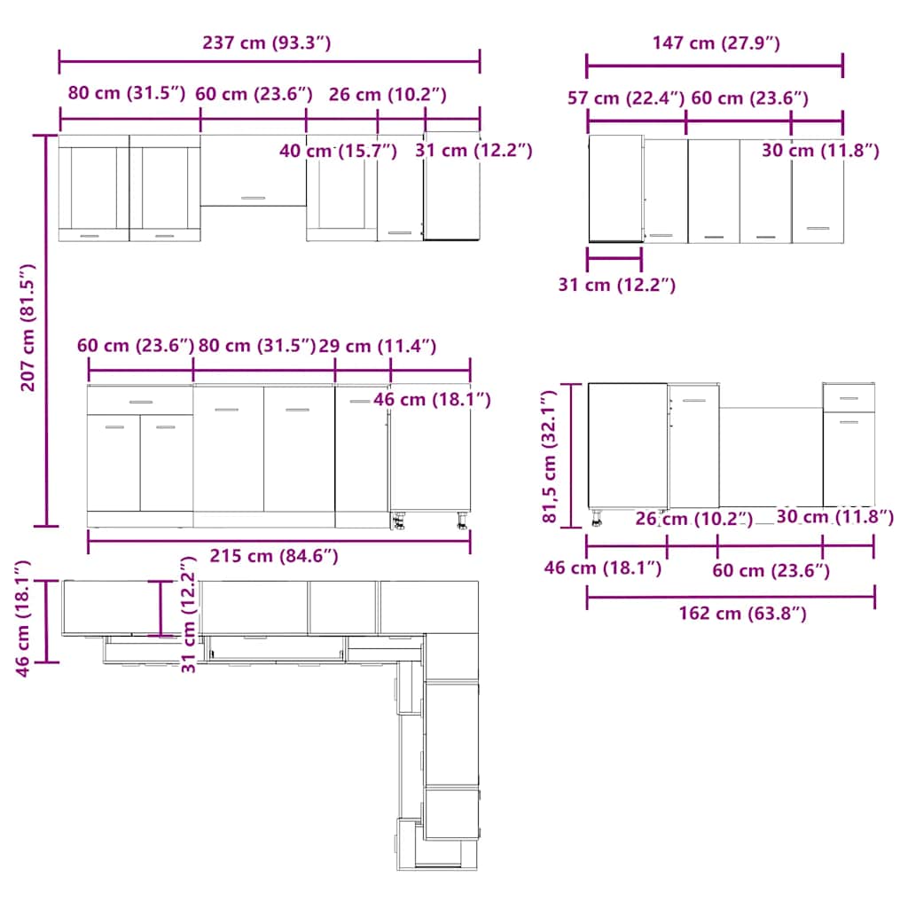 Set Di Mobili Da Cucina 11 Pz Lyon In Truciolato