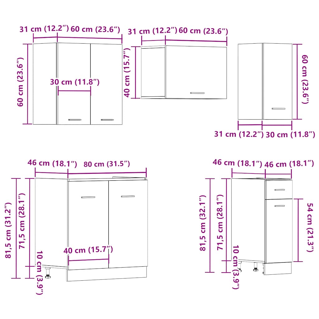 Set Di Mobili Da Cucina 11 Pz Lyon In Truciolato