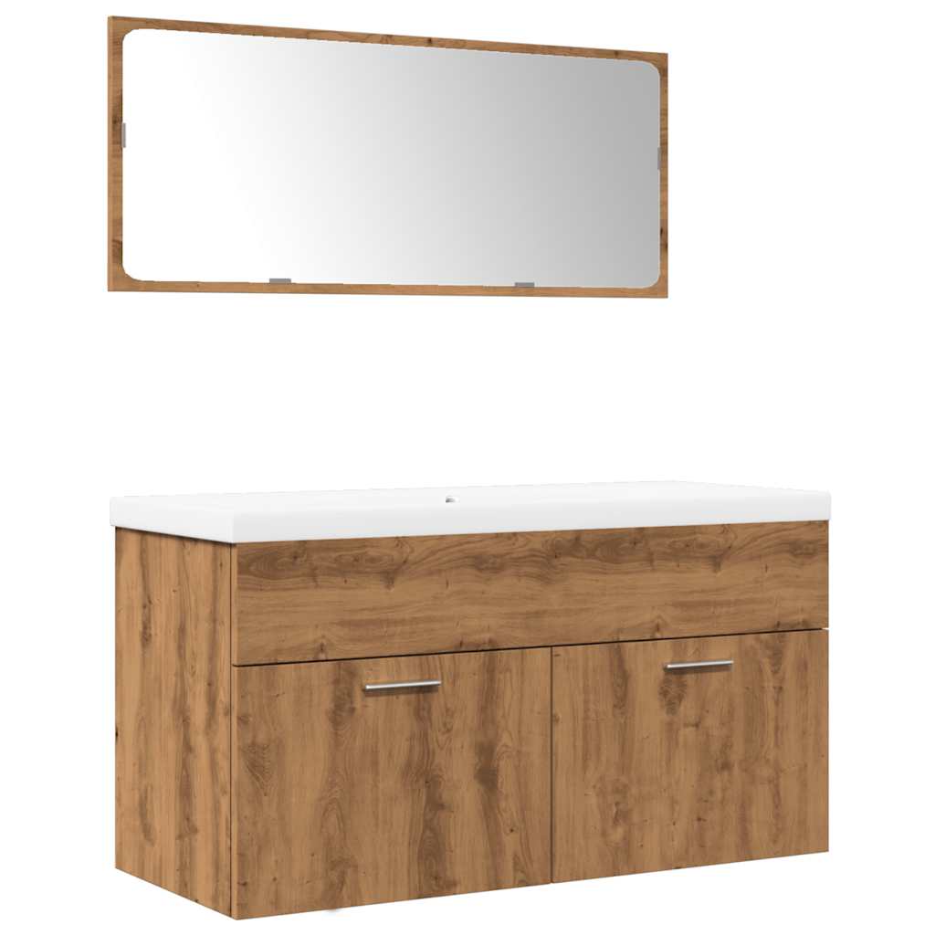 Set Mobili Da Bagno 3 Pz Legno Multistrato Rovere Artigianale