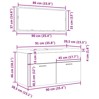 Set Mobili Da Bagno 3 Pz Legno Multistrato Rovere Artigianale