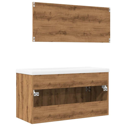 Set Mobili Da Bagno 3 Pz Legno Multistrato Rovere Artigianale