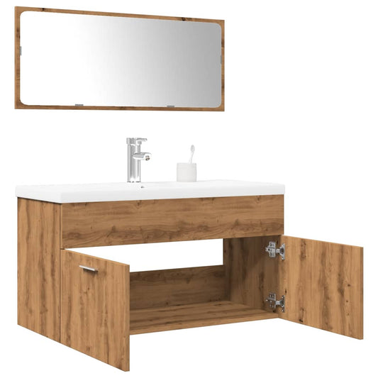 Set Mobili Da Bagno 3 Pz Legno Multistrato Rovere Artigianale