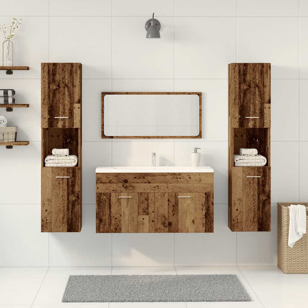 Set Mobili Da Bagno 4 Pz In Legno Multistrato Legno Antico