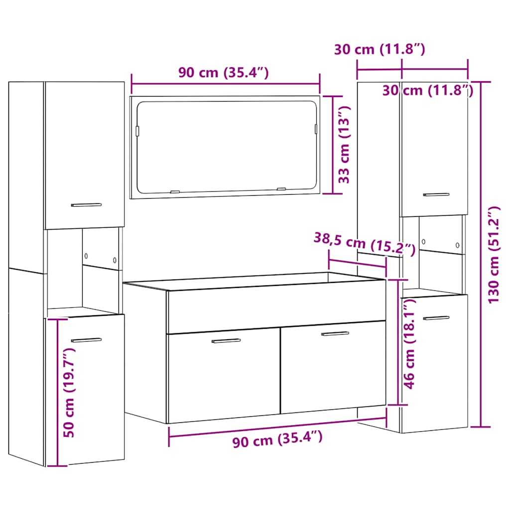 Set Mobili Da Bagno 4 Pz In Legno Multistrato Legno Antico