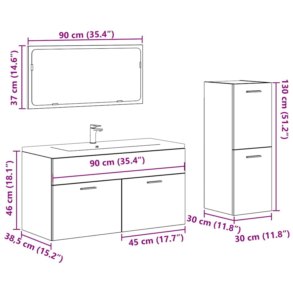Set Mobili Da Bagno 4 Pz In Legno Multistrato Legno Antico