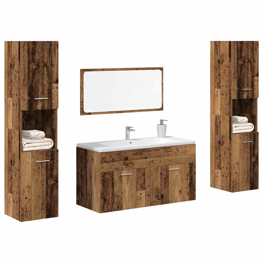 Set Mobili Da Bagno 4 Pz In Legno Multistrato Legno Antico