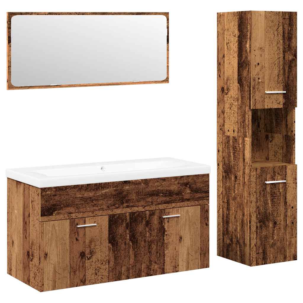 Set Mobili Da Bagno 4 Pz In Legno Multistrato Legno Antico