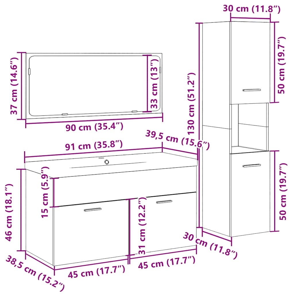 Set Mobili Da Bagno 4 Pz In Legno Multistrato Legno Antico