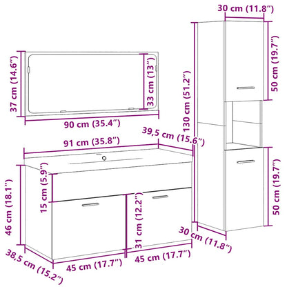 Set Mobili Da Bagno 4 Pz In Legno Multistrato Legno Antico