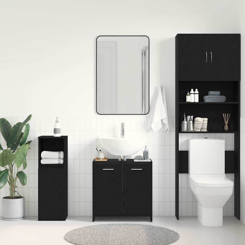 Mobile Lavabo Bagno Rovere Nero 60X30X60Cm In Legno Multistrato