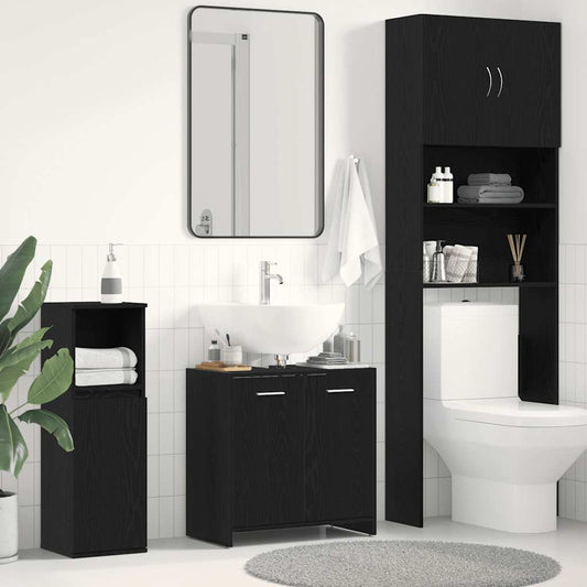 Mobile Lavabo Bagno Rovere Nero 60X30X60Cm In Legno Multistrato