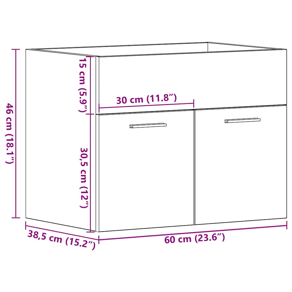Mobile Lavabo Bagno 60X38,5X46 Cm In Truciolato Legno Antico