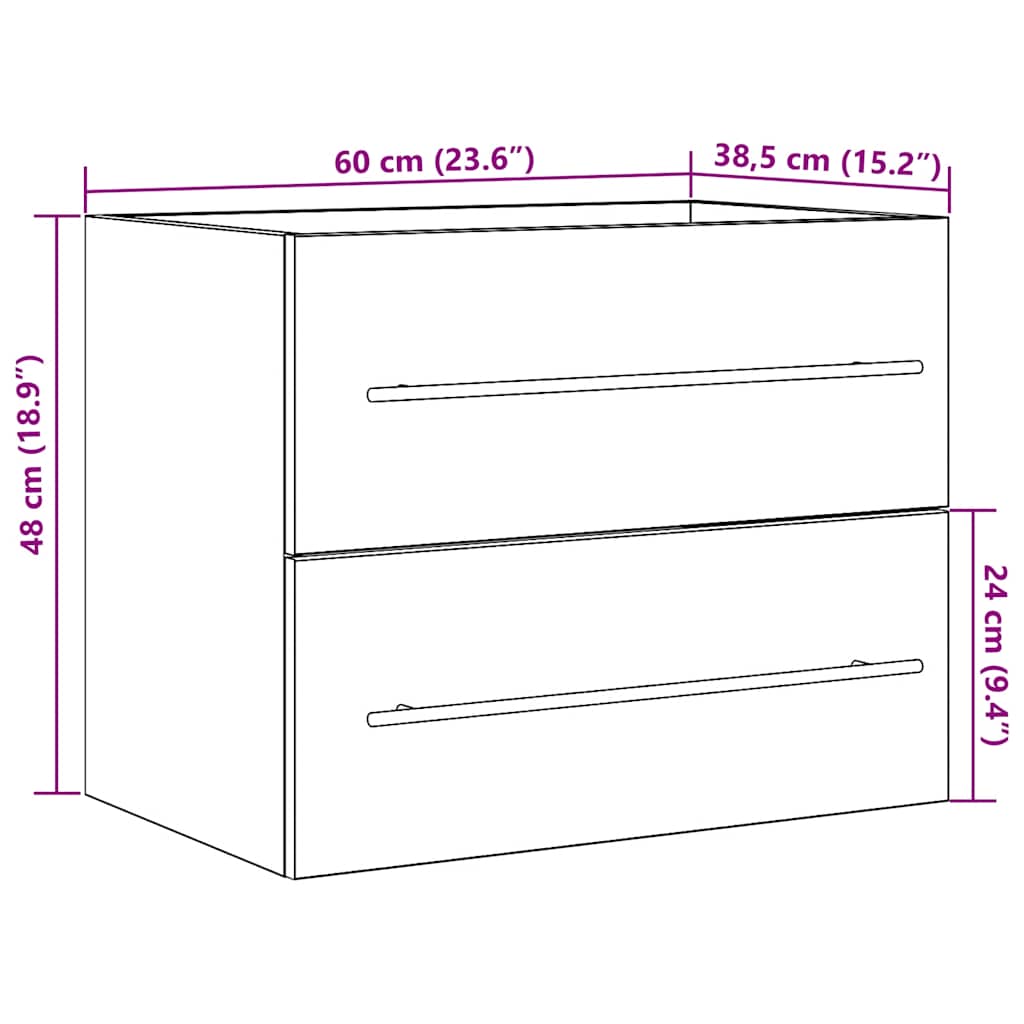 Mobile Lavabo Da Bagno 60X38,5X48 Cm In Truciolato Legno Antico