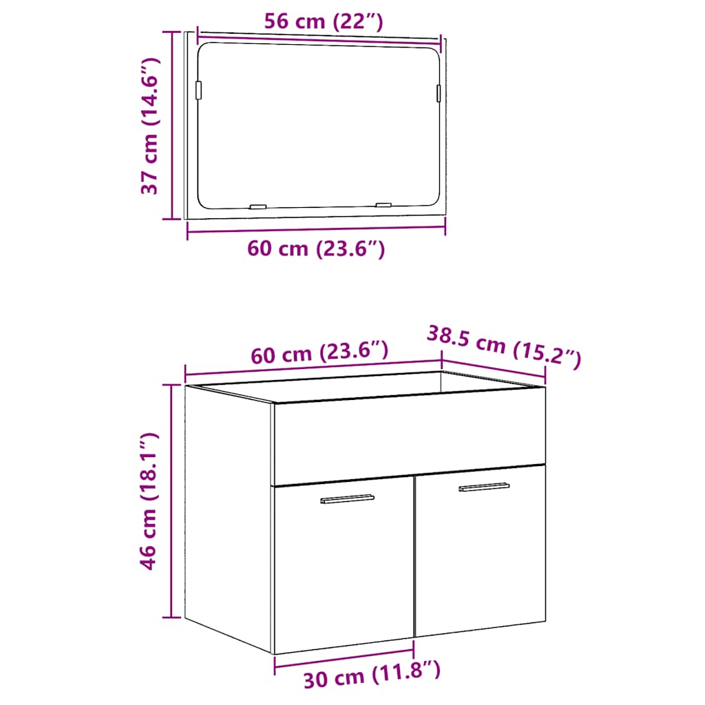 Set Mobili Da Bagno 2 Pz In Legno Multistrato