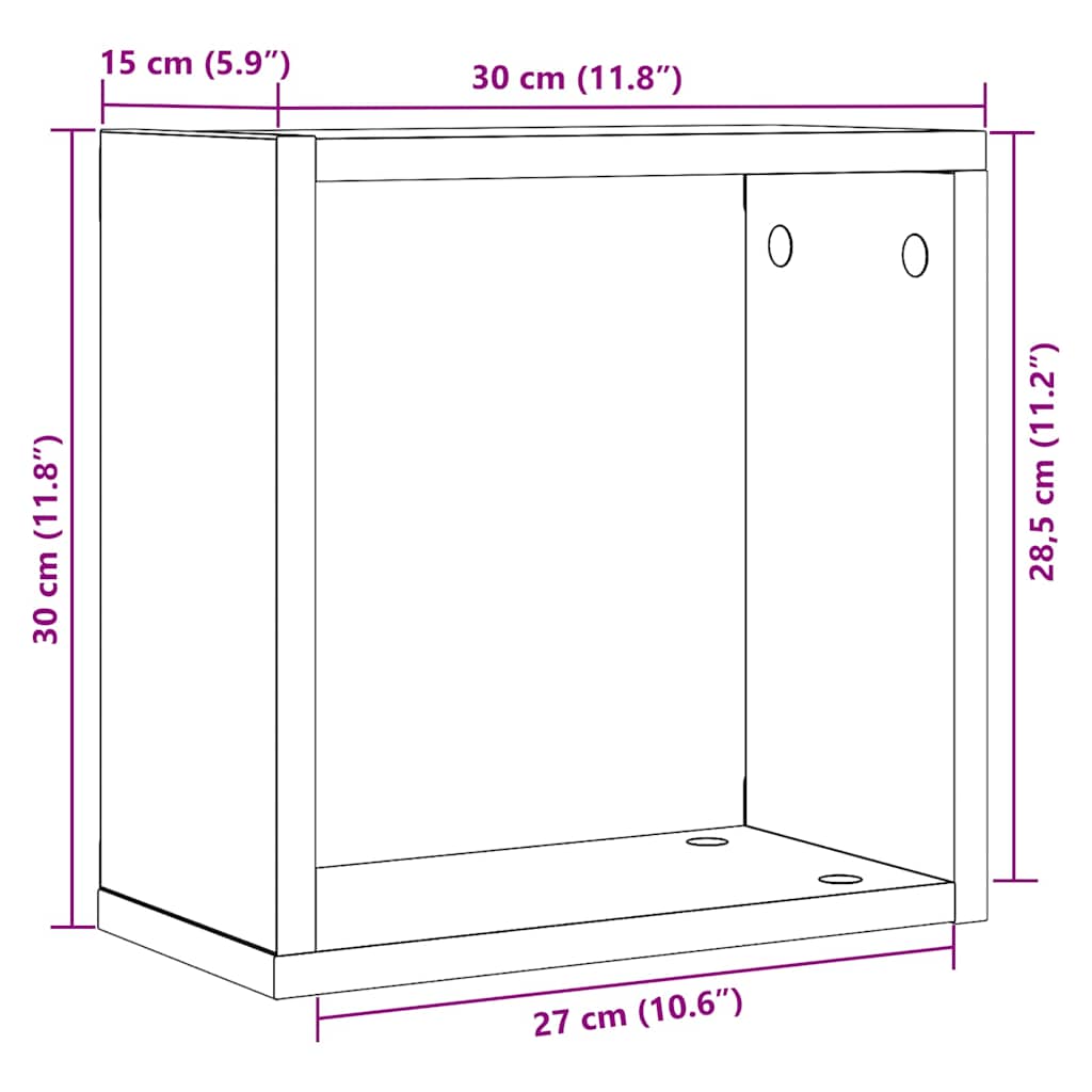 Mensole Parete A Cubo 2 Pz Truciolato Rovere Nero