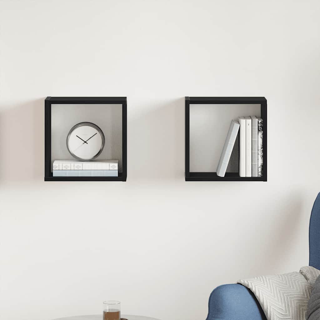 Mensole Parete A Cubo 2 Pz Truciolato Rovere Nero