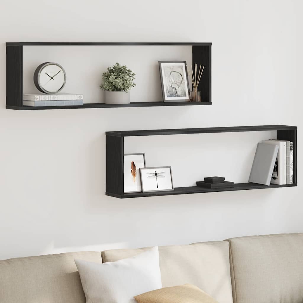 Mensole Parete A Cubo 2 Pz Truciolato Rovere Nero
