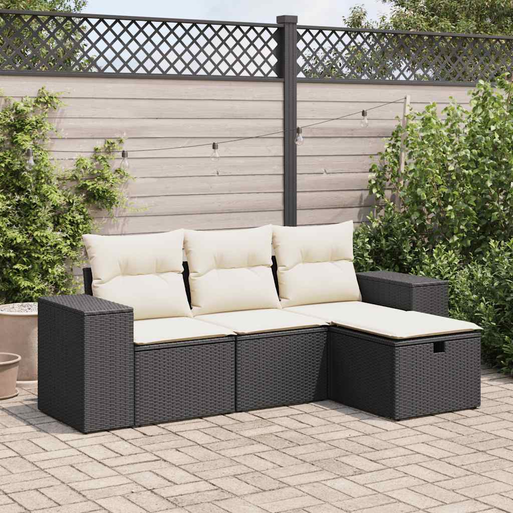 Set Divano Da Giardino 4 Pz Con Cuscini Beige In Polyrattan