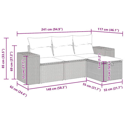 Set Divano Da Giardino 4 Pz Con Cuscini Beige In Polyrattan