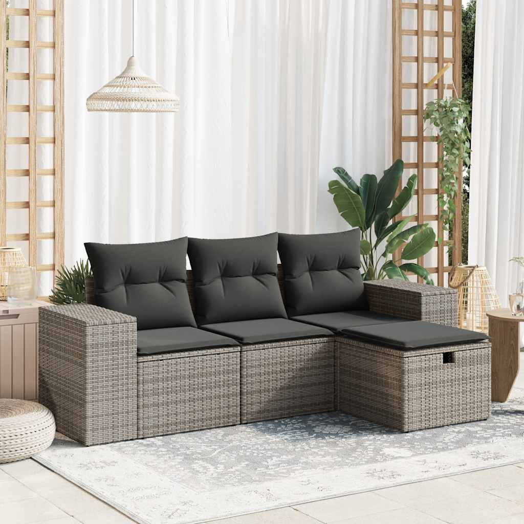 Set Divano Da Giardino 4 Pz Con Cuscini Beige In Polyrattan