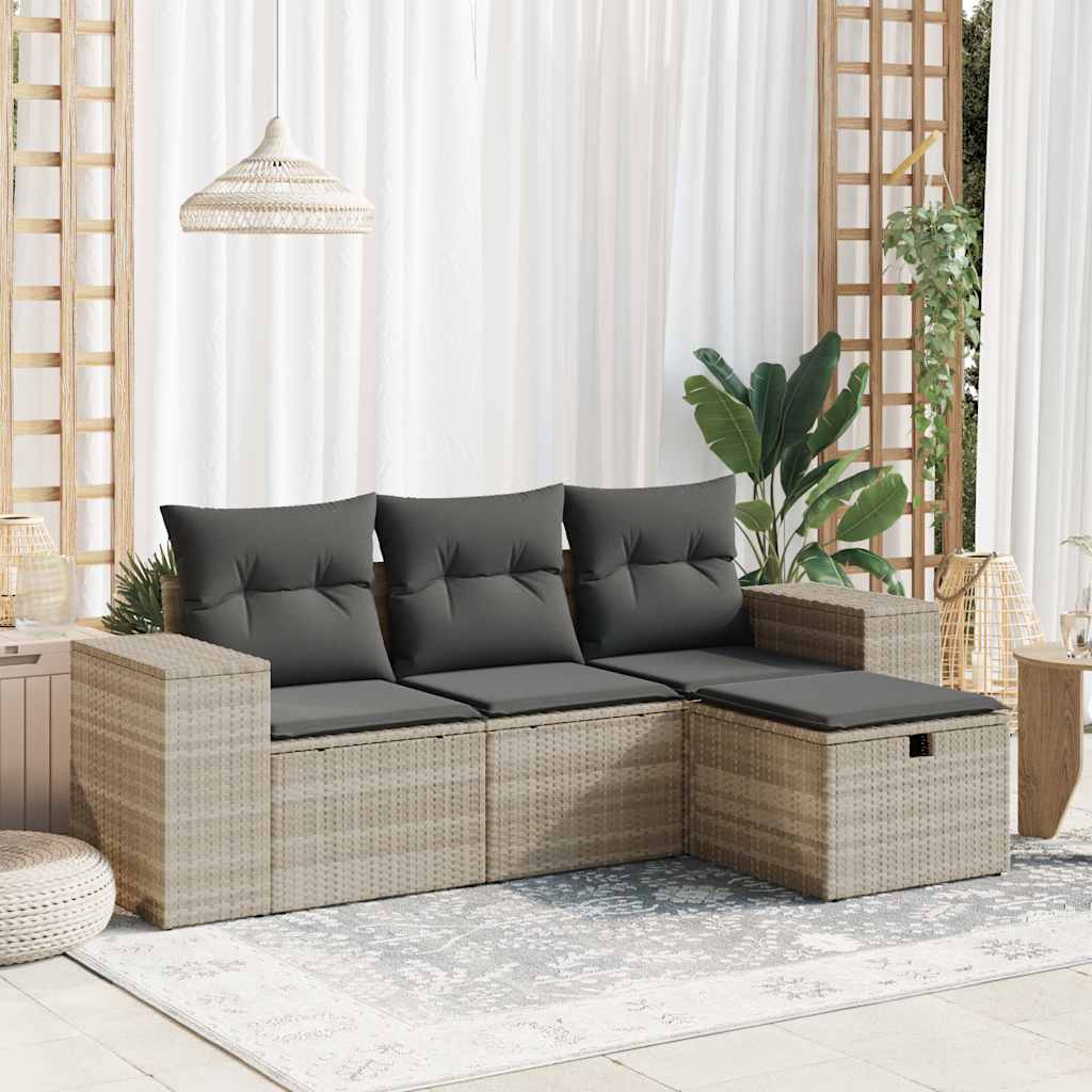 Set Divano Da Giardino 4 Pz Con Cuscini Beige In Polyrattan