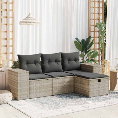 Set Divano Da Giardino 4 Pz Con Cuscini Beige In Polyrattan