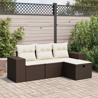 Set Divano Da Giardino 4 Pz Con Cuscini Beige In Polyrattan