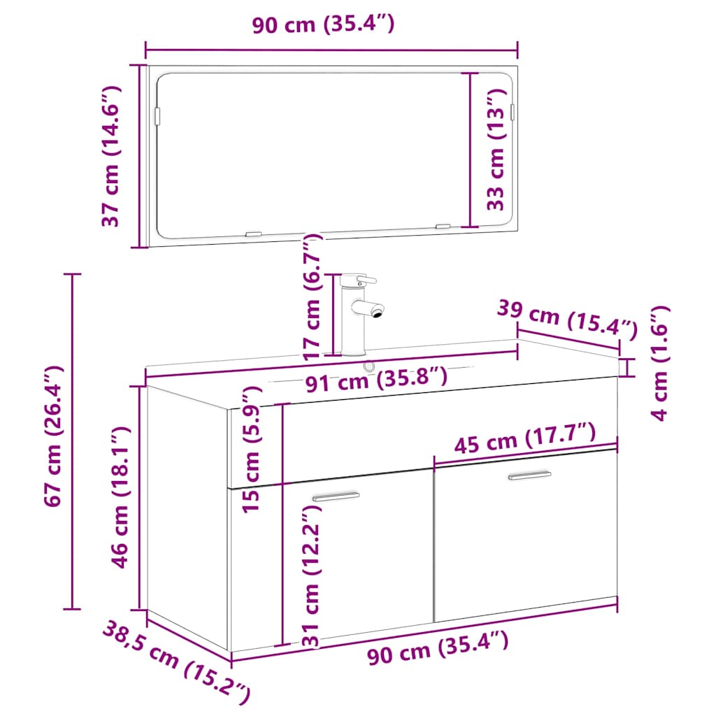 Set Mobili Da Bagno 3 Pz Legno Multistrato