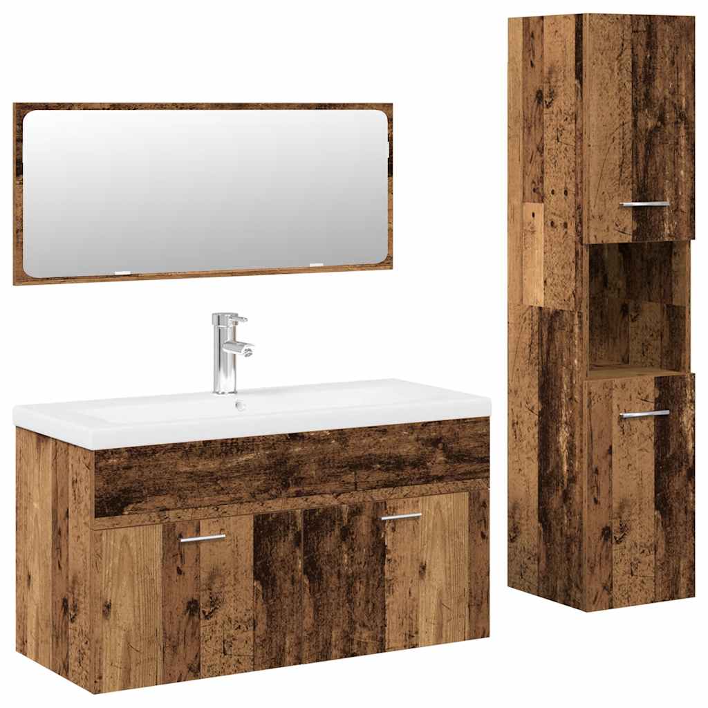 Set Mobili Da Bagno 4 Pz In Legno Multistrato Legno Antico