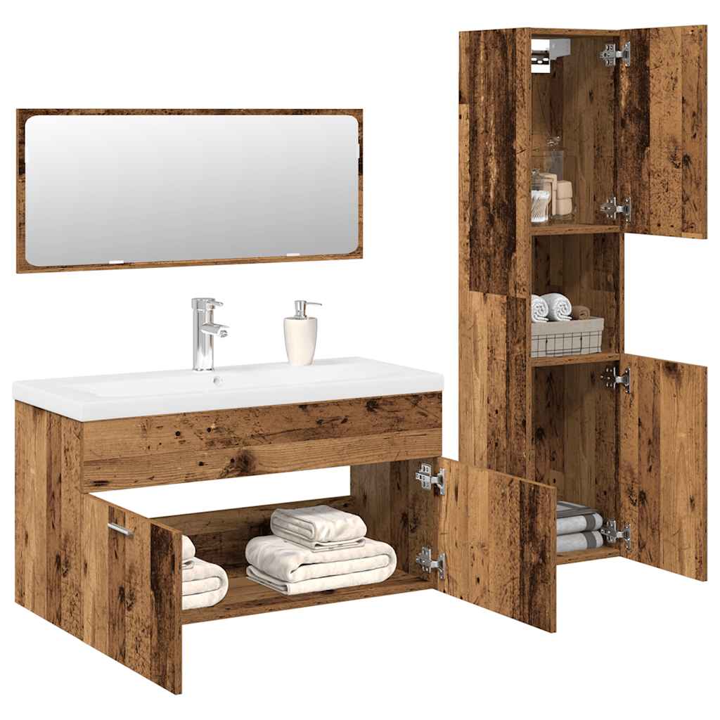 Set Mobili Da Bagno 4 Pz In Legno Multistrato Legno Antico