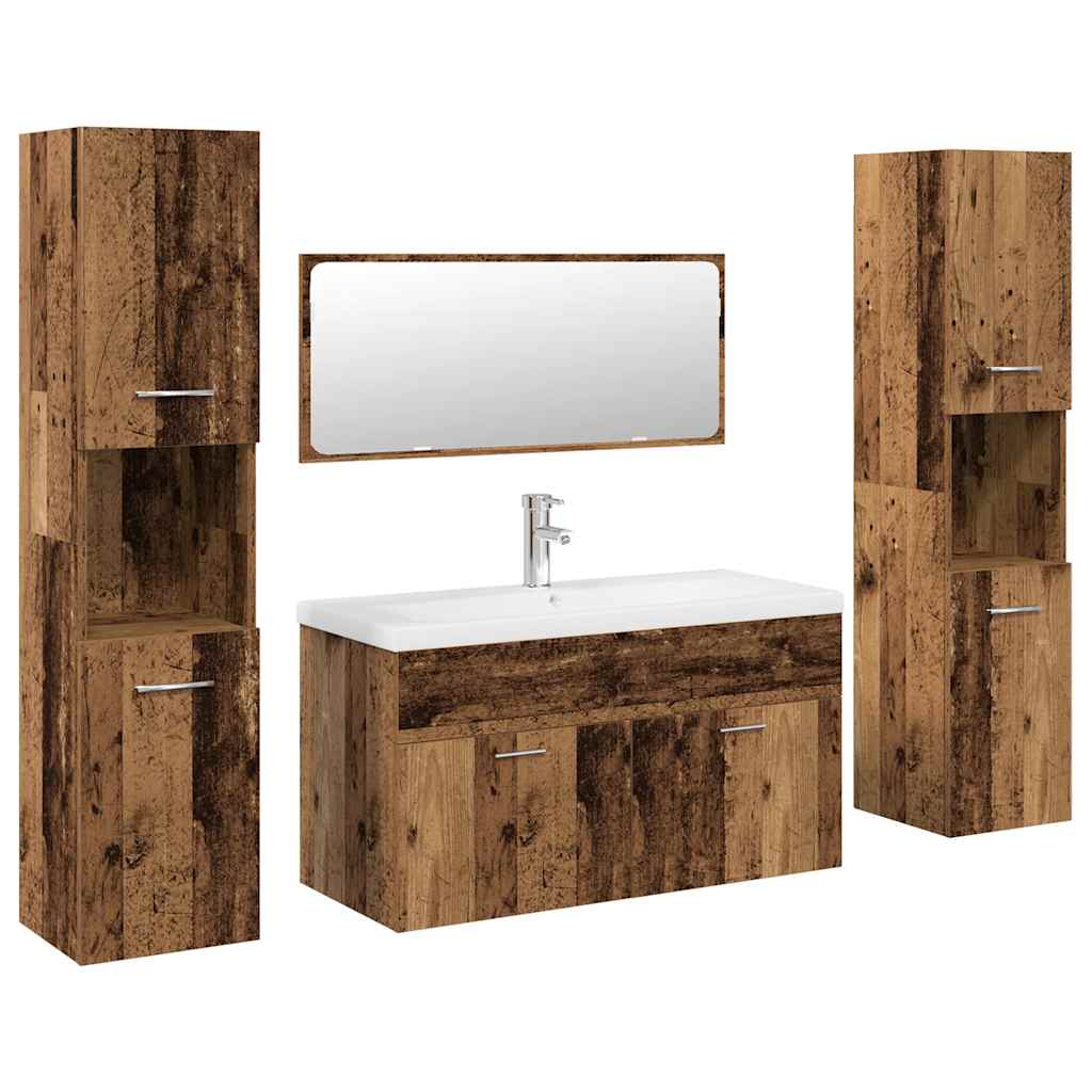 Set Mobili Da Bagno 5 Pz In Legno Multistrato Legno Antico
