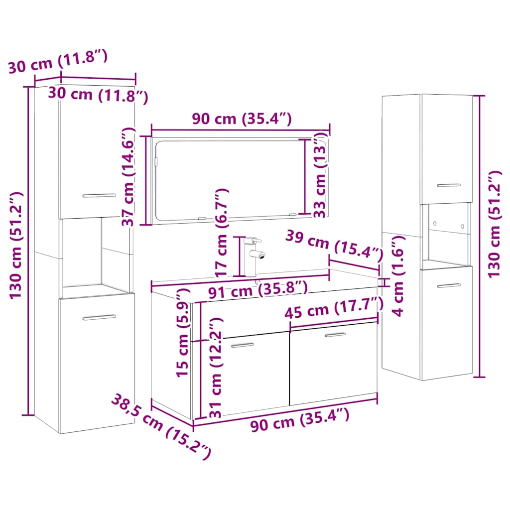 Set Mobili Da Bagno 5 Pz In Legno Multistrato Legno Antico