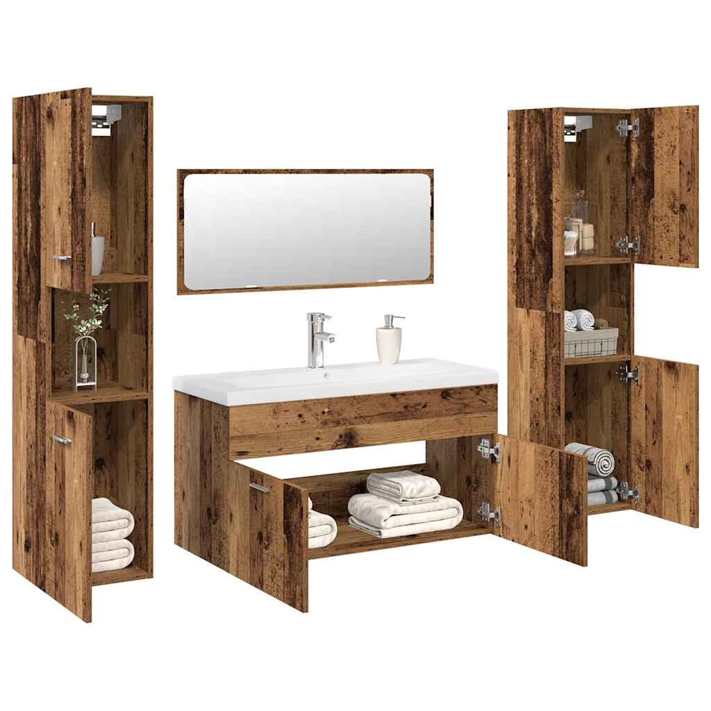 Set Mobili Da Bagno 5 Pz In Legno Multistrato Legno Antico