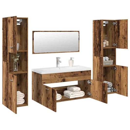 Set Mobili Da Bagno 5 Pz In Legno Multistrato Legno Antico