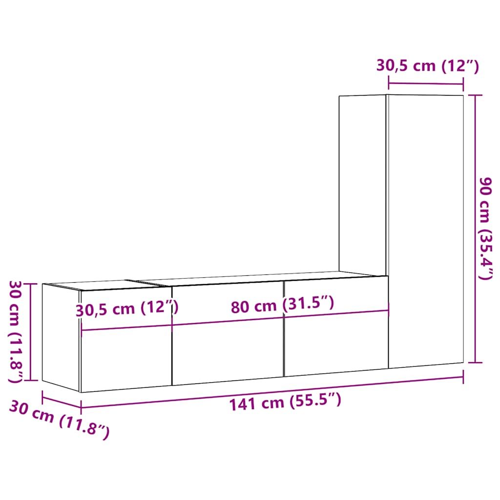 Mobili Tv A Parete 3 Pz In Legno Multistrato