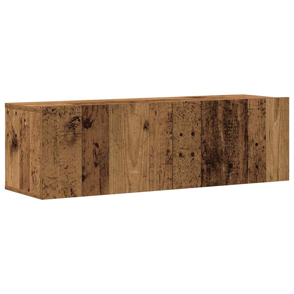 Set Mobile Tv 5 Pz Montato A Parete Legno Antico In Truciolato