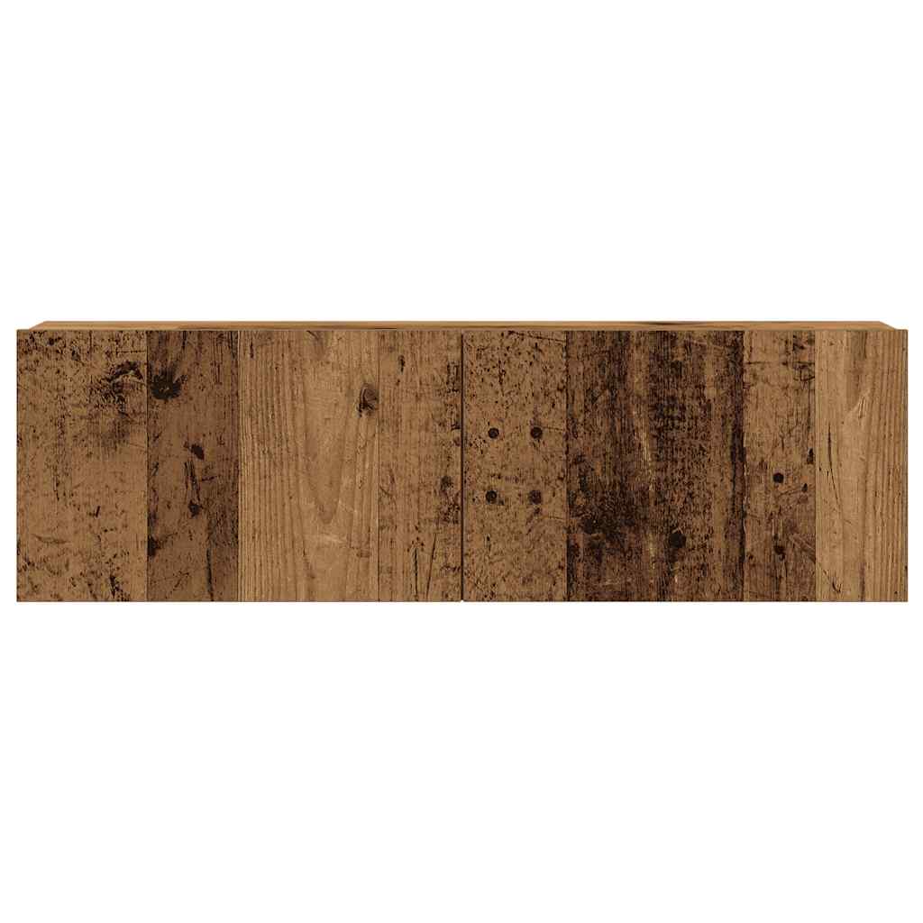 Set Mobile Tv 5 Pz Montato A Parete Legno Antico In Truciolato