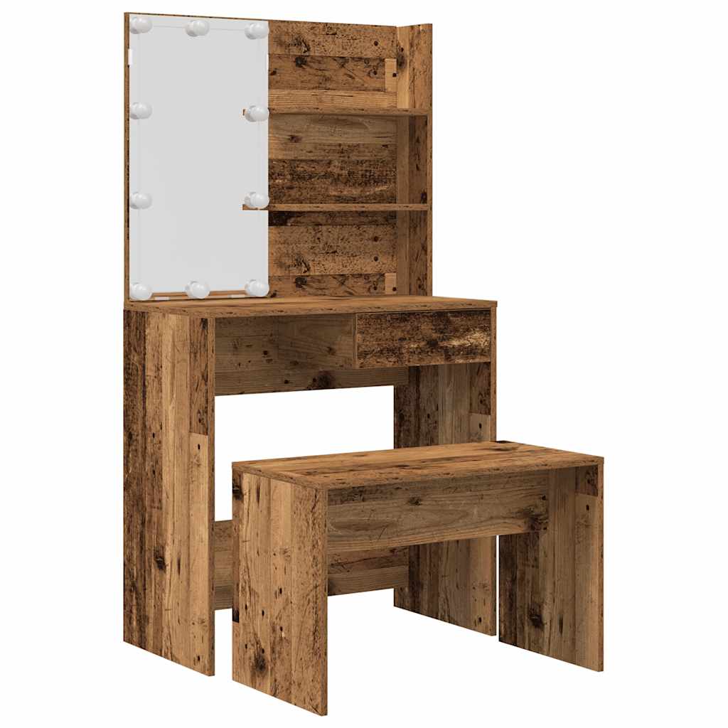 Set Tavolo Da Toeletta Con Led Legno Antico Legno Multistrato
